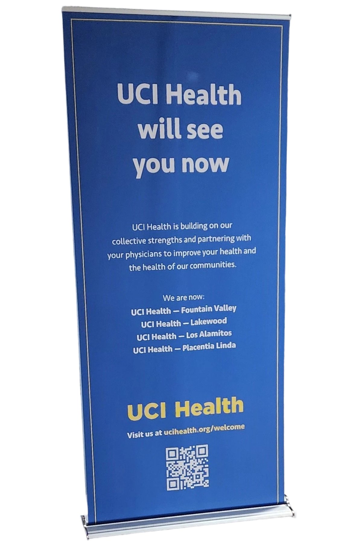 UCI Health Will See You Now retractable pull-up banner for events and lobby deployment