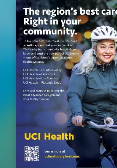 UCI Health print creative — general OC audience, woman cyclist