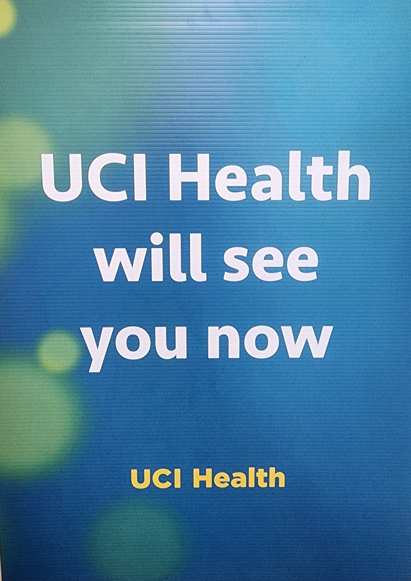 UCI Health typographic teaser poster — Will See You Now on brand blue background